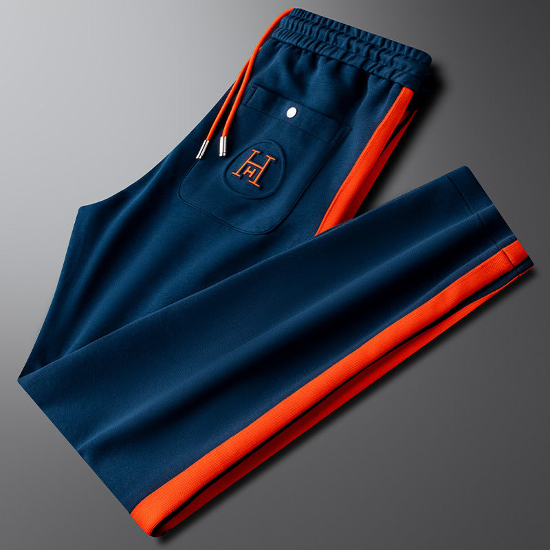 Men's Knit Tracksuit Set with Zip Jacket and Stripe Trim