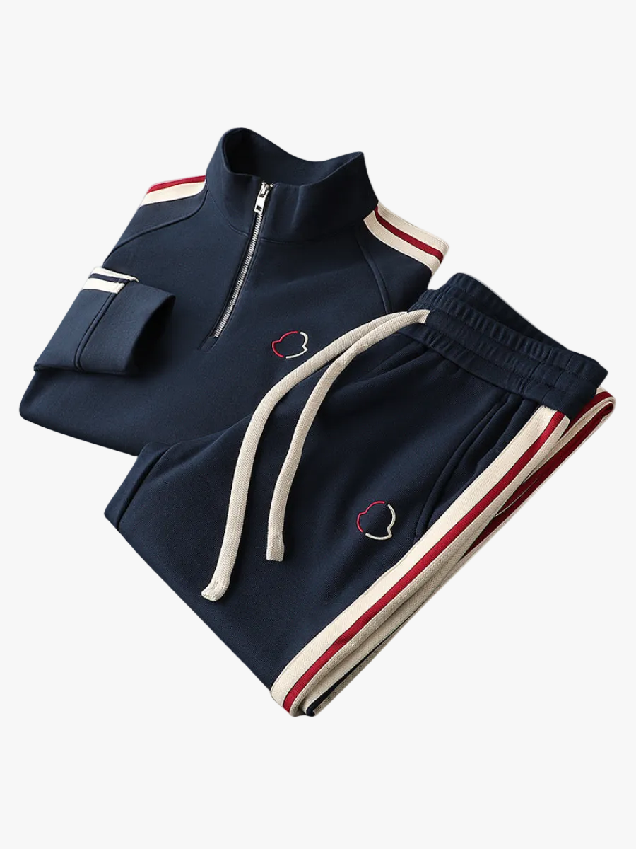 Men's Knit Tracksuit with Half-Zip Top and Stripe Trim