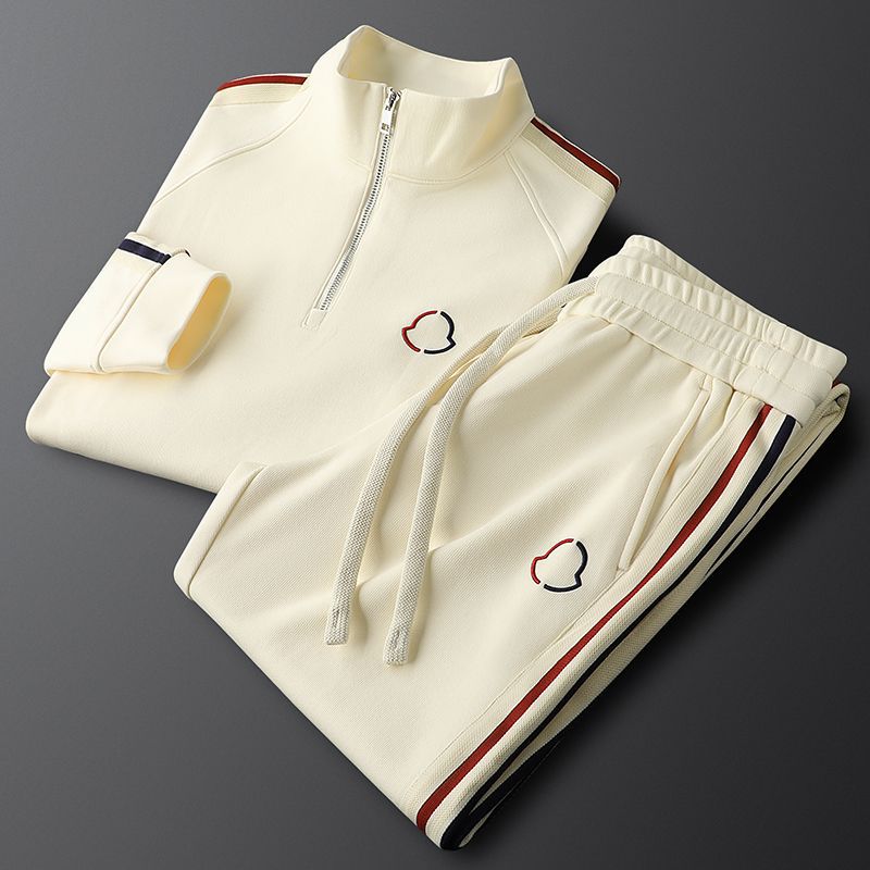 Men's Knit Tracksuit with Half-Zip Top and Stripe Trim