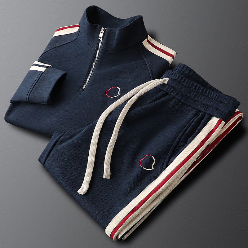 Men's Knit Tracksuit with Half-Zip Top and Stripe Trim