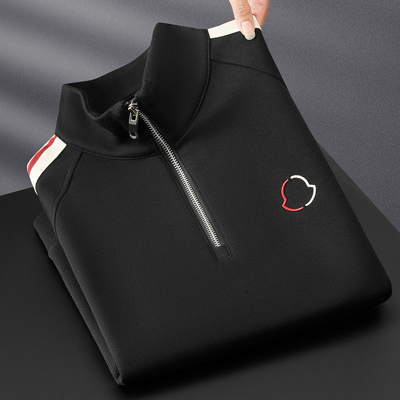 Men's Knit Tracksuit with Half-Zip Top and Stripe Trim