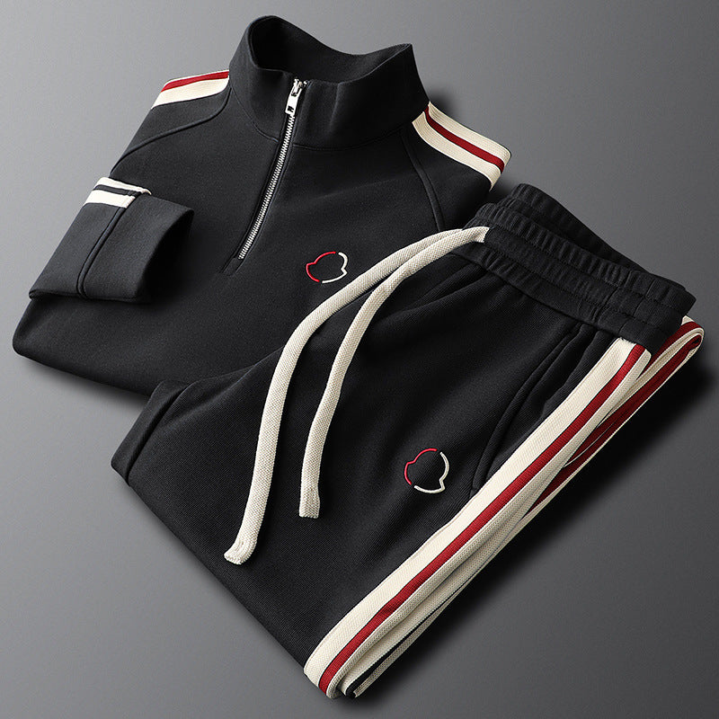 Men's Knit Tracksuit with Half-Zip Top and Stripe Trim