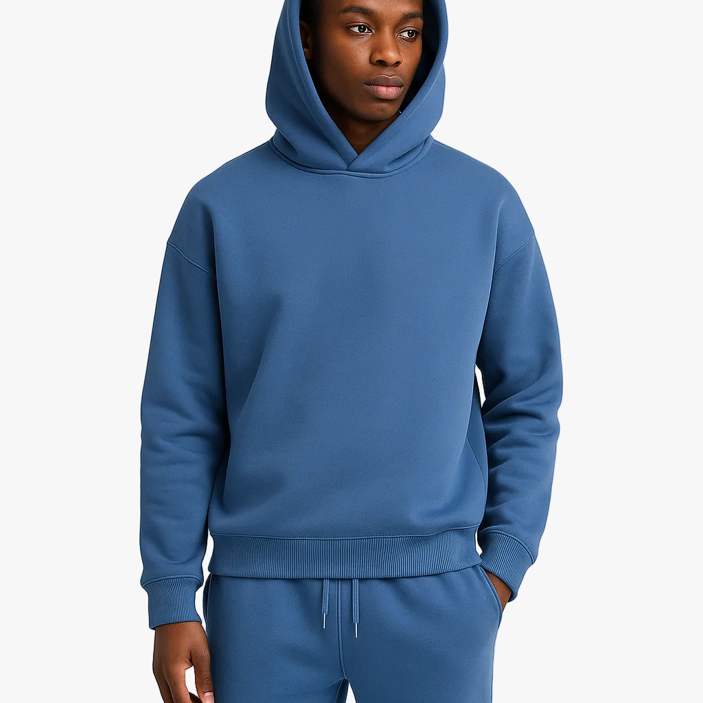 Men's Knit Tracksuit with Pullover Hood and Drawstring Joggers