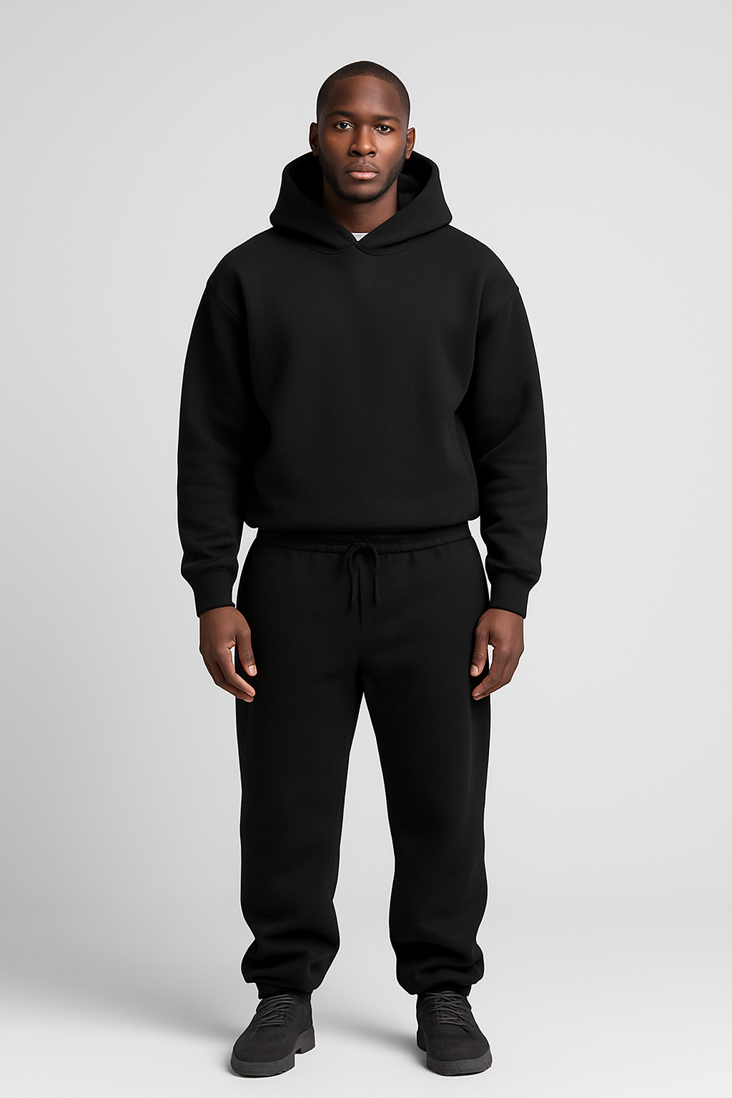 Men's Knit Tracksuit with Pullover Hood and Drawstring Joggers