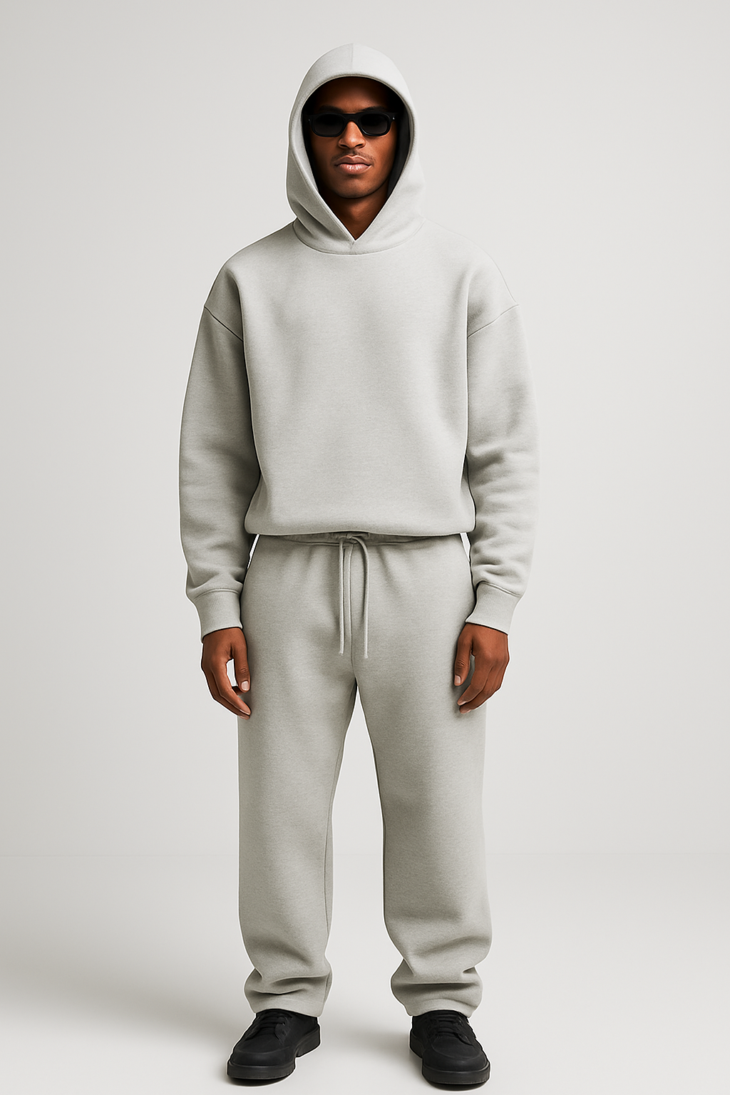 Men's Knit Tracksuit with Pullover Hood and Drawstring Joggers