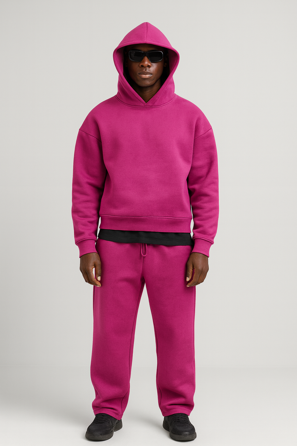 Men's Knit Tracksuit with Pullover Hood and Drawstring Joggers