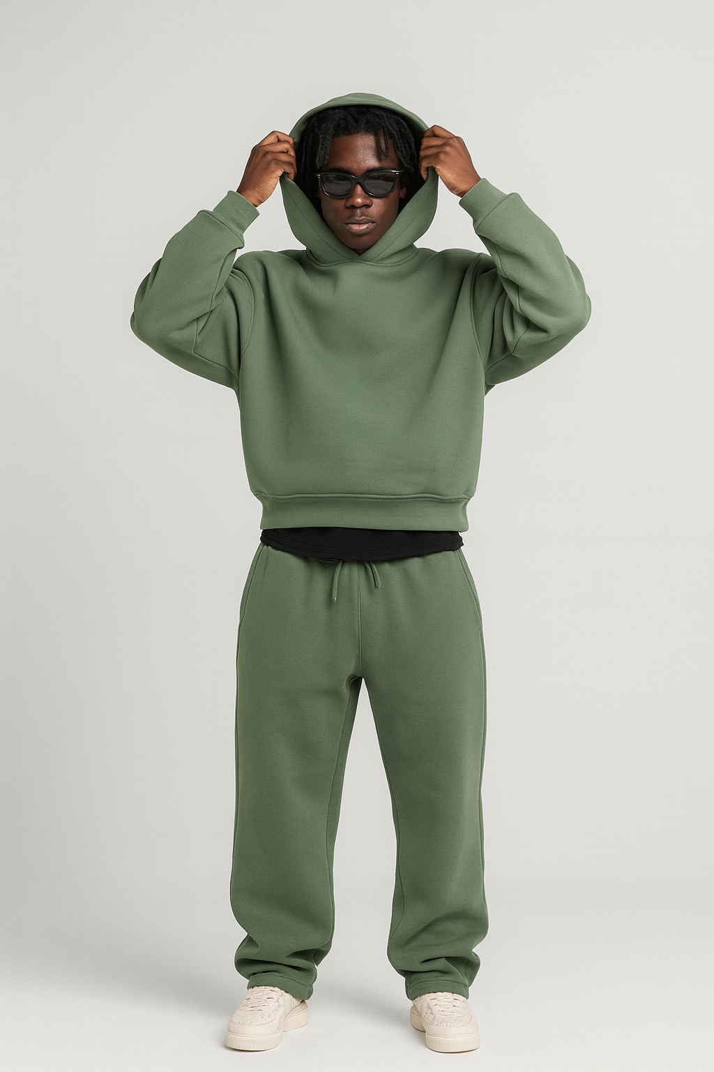 Men's Knit Tracksuit with Pullover Hood and Drawstring Joggers