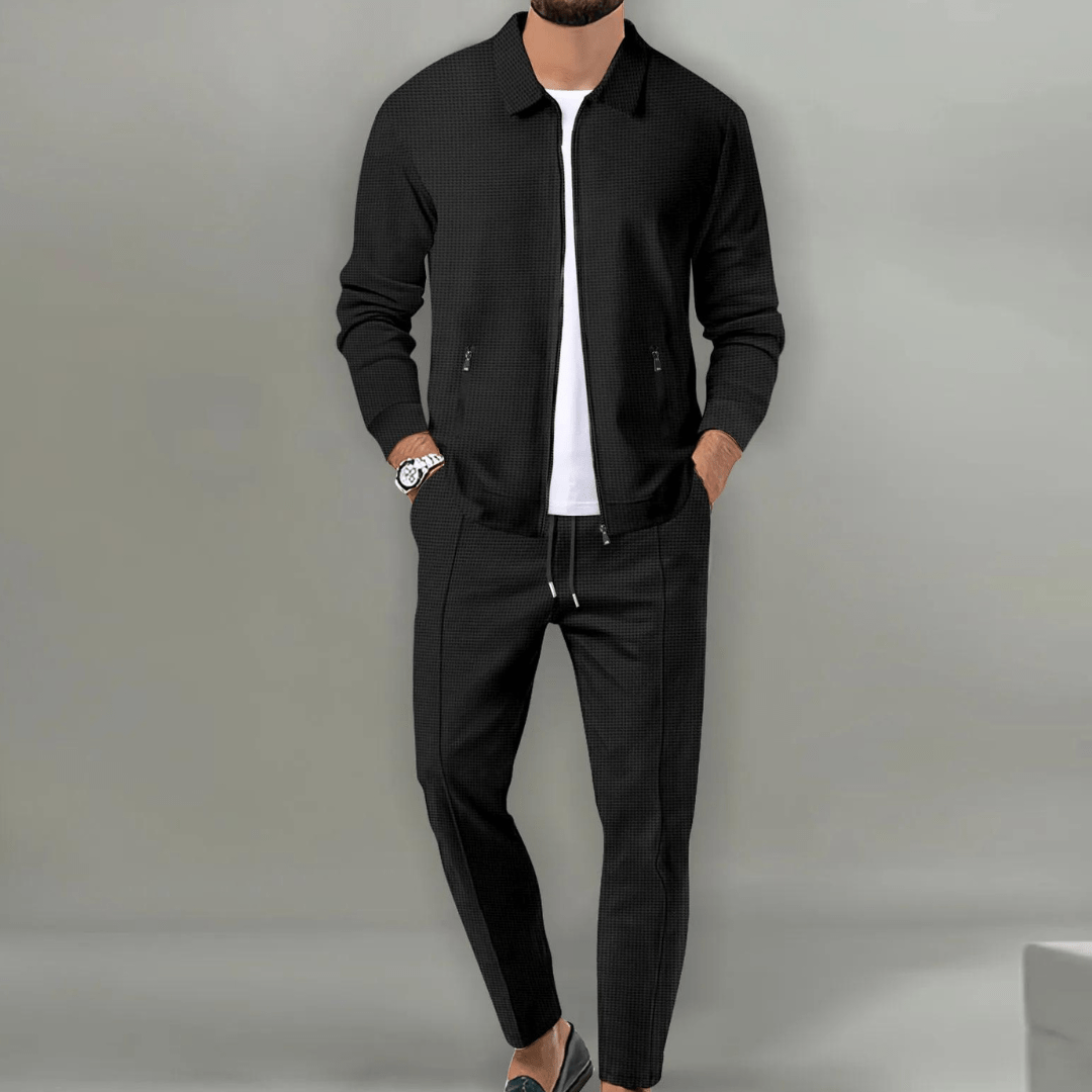 Men's Knit Tracksuit with Zip Jacket and Drawstring Pants