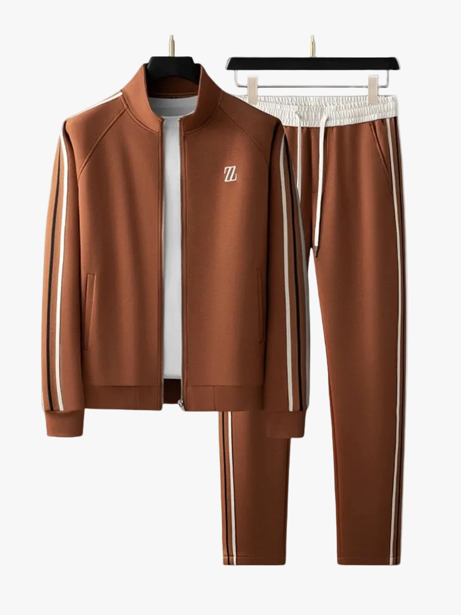 Men's Knit Tracksuit with Zip Jacket and Stripe Trim
