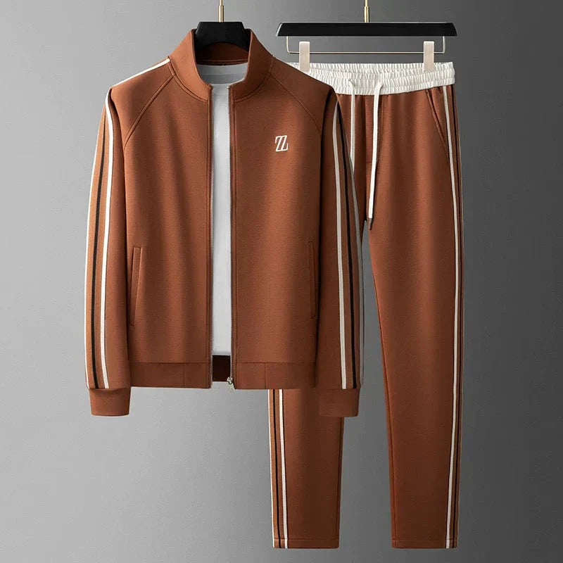 Men's Knit Tracksuit with Zip Jacket and Stripe Trim