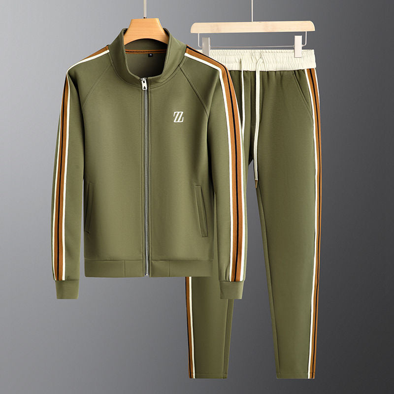 Men's Knit Tracksuit with Zip Jacket and Stripe Trim
