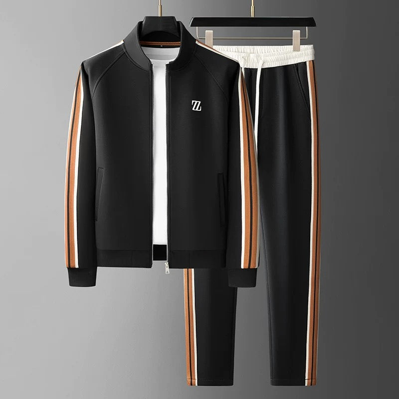 Men's Knit Tracksuit with Zip Jacket and Stripe Trim