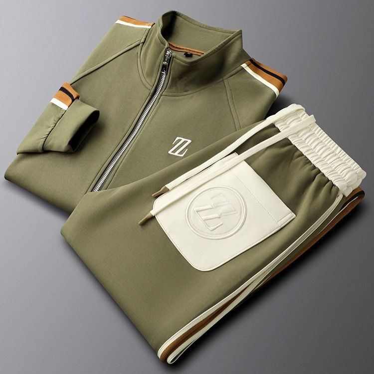 Men's Knit Tracksuit with Zip Jacket and Stripe Trim