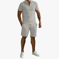 Men's Knit Two-Piece Set with Zip Polo and Drawstring Shorts