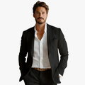 Men's Linen Blazer with Notch Lapels and Two-Button Closure