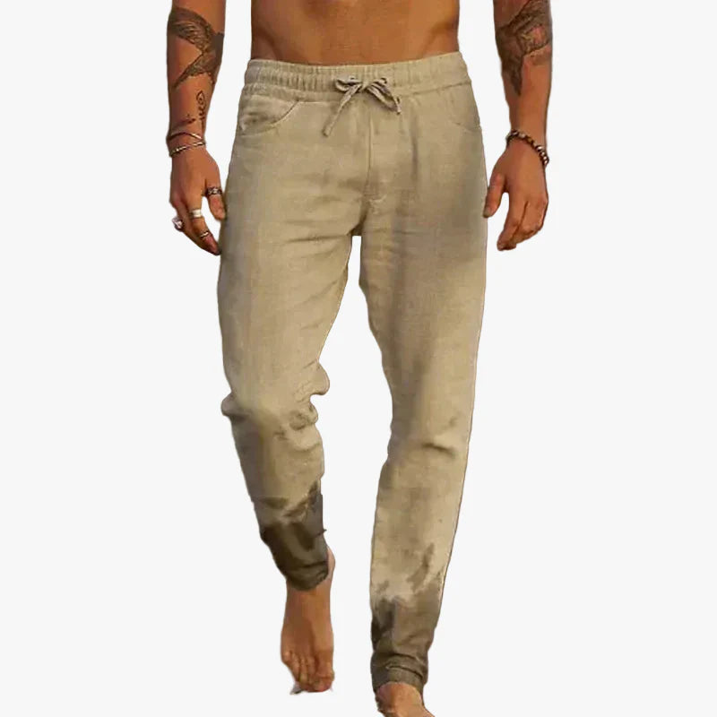 Men's Linen Blend Pants with Drawstring Waist and Gathered Ankles