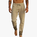 Men's Linen Blend Pants with Drawstring Waist and Gathered Ankles