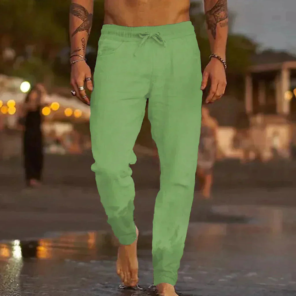 Men's Linen Blend Pants with Drawstring Waist and Gathered Ankles