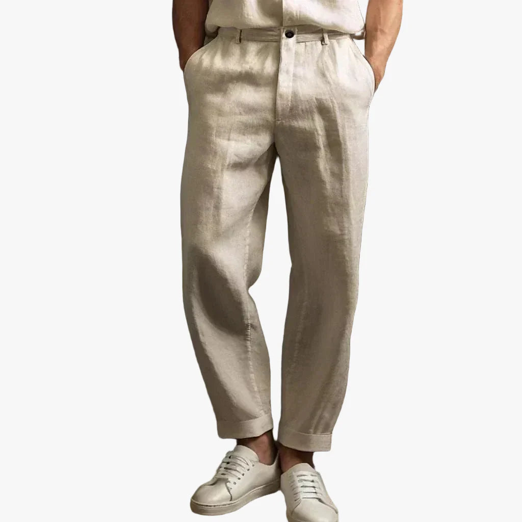 Men's Linen-Blend Pants with Drawstring Waist and Side Pockets