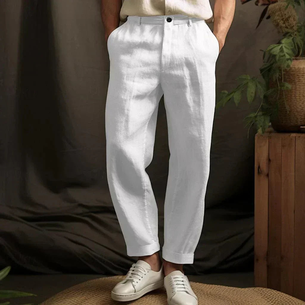 Men's Linen-Blend Pants with Drawstring Waist and Side Pockets