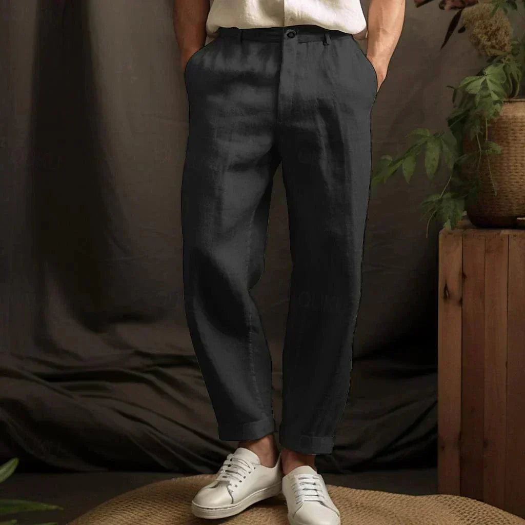 Men's Linen-Blend Pants with Drawstring Waist and Side Pockets