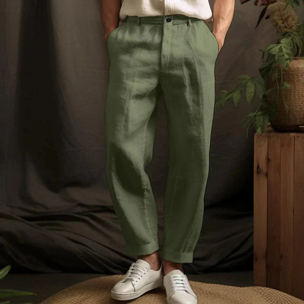 Men's Linen-Blend Pants with Drawstring Waist and Side Pockets