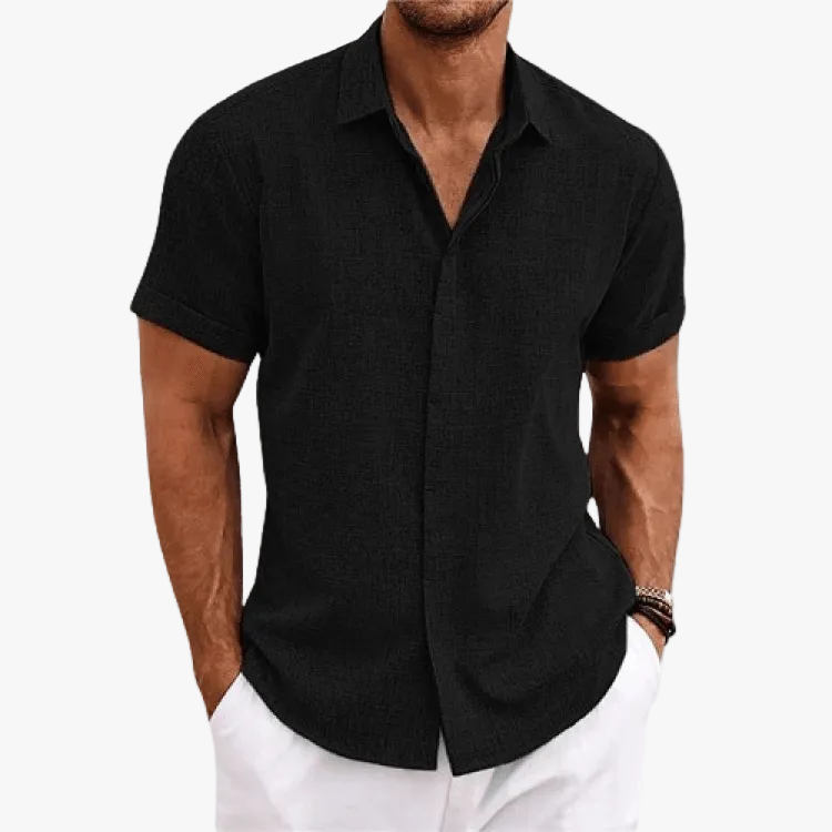 Men's Linen-Blend Shirt with Short Sleeves and Button Placket