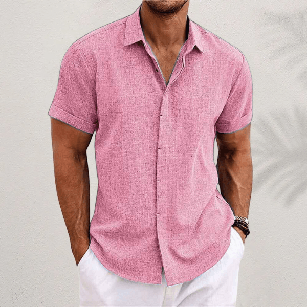 Men's Linen-Blend Shirt with Short Sleeves and Button Placket