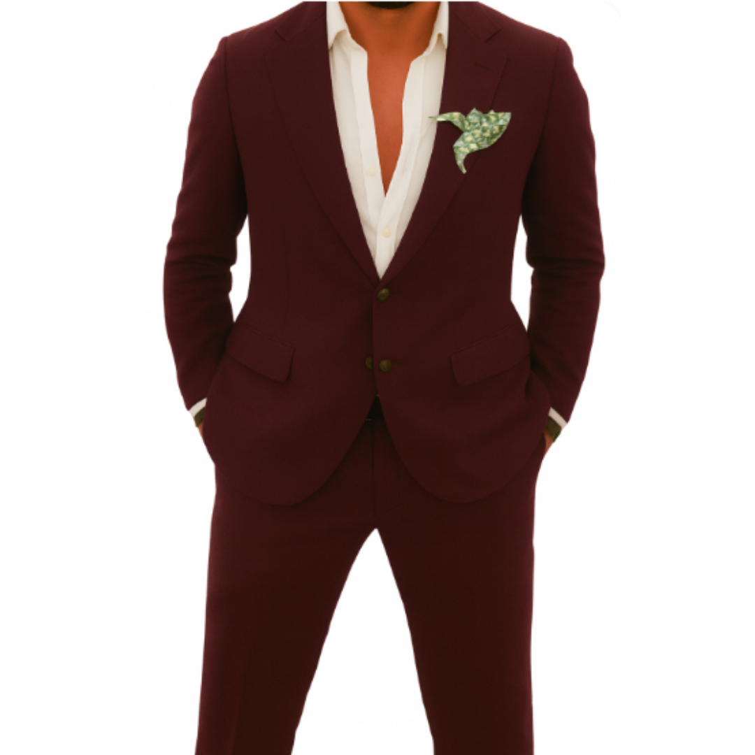 Men's Linen-Blend Suit Set with Notch Lapels and Two Buttons
