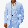 Men's Linen-Blend Suit with Notched Lapel and Button Vest