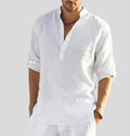 Men's Linen Shirt with Band Collar and Half Placket