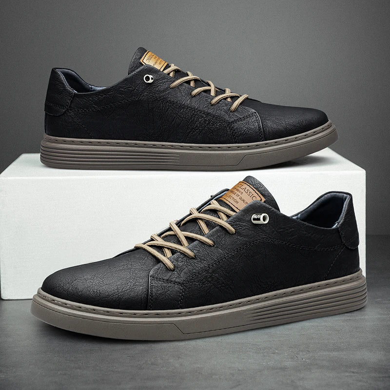 Men's Low-Top Faux Sneakers with Lace-Up and Stitched Panels