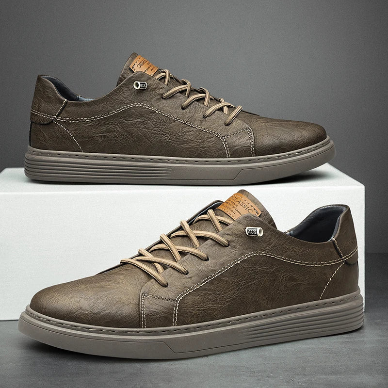 Men's Low-Top Faux Sneakers with Lace-Up and Stitched Panels