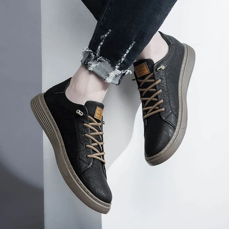 Men's Low-Top Faux Sneakers with Lace-Up and Stitched Panels