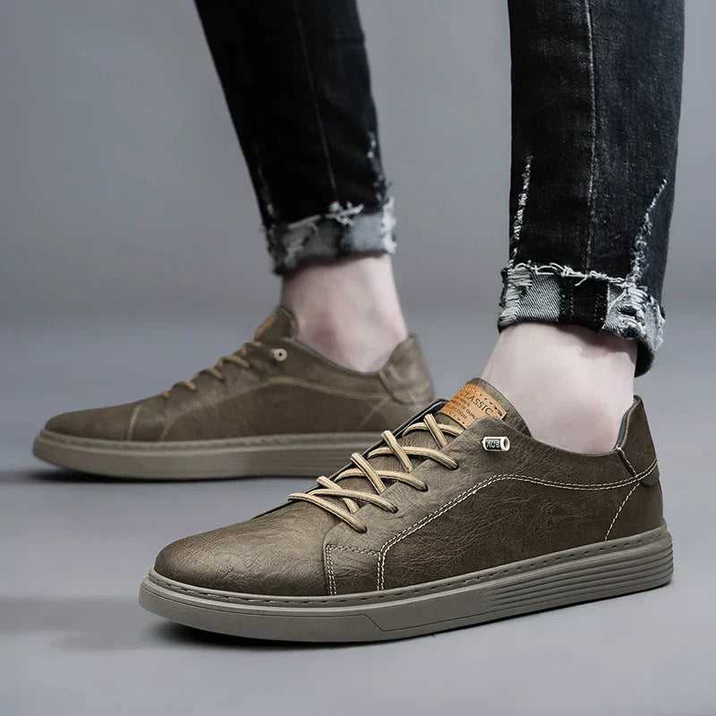 Men's Low-Top Faux Sneakers with Lace-Up and Stitched Panels