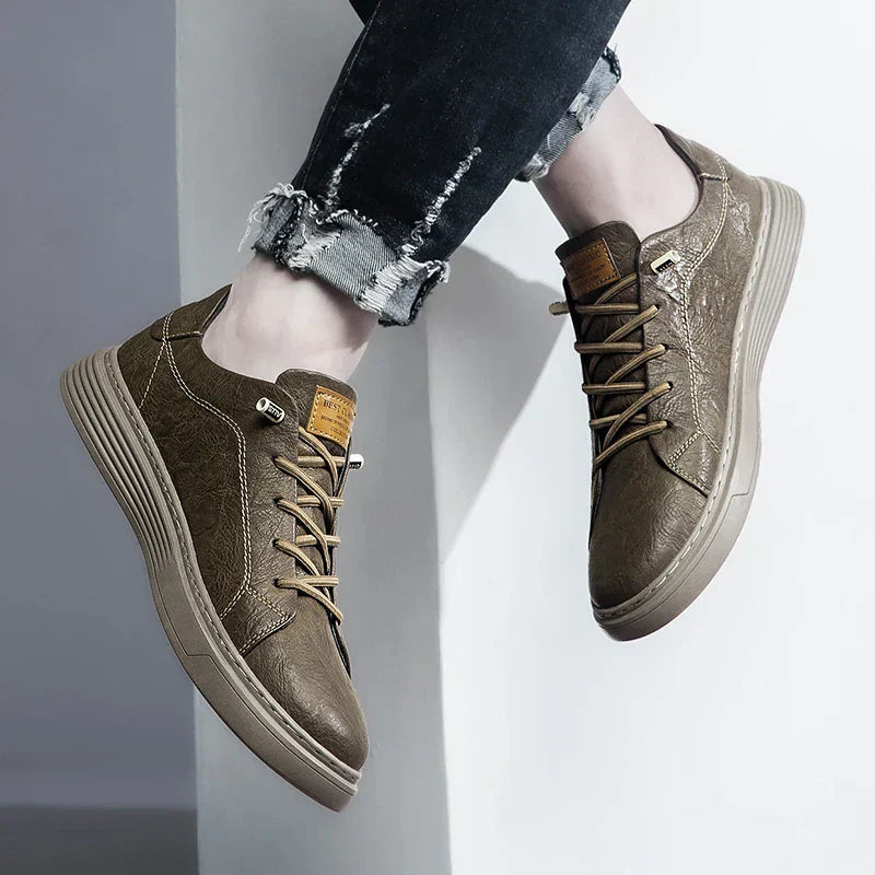 Men's Low-Top Faux Sneakers with Lace-Up and Stitched Panels