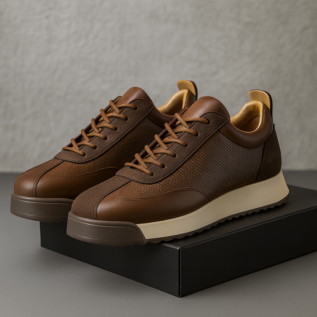 Men's Low-Top Faux Sneakers with Lace-Up Front and Pull Tab