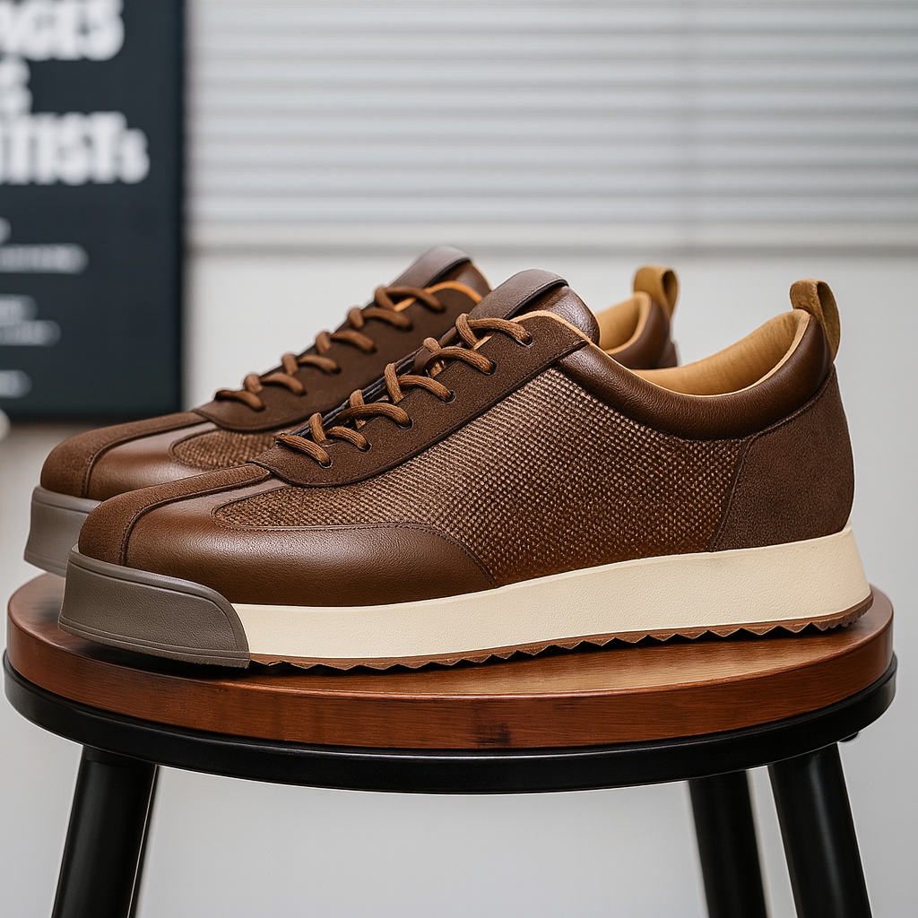 Men's Low-Top Faux Sneakers with Lace-Up Front and Pull Tab