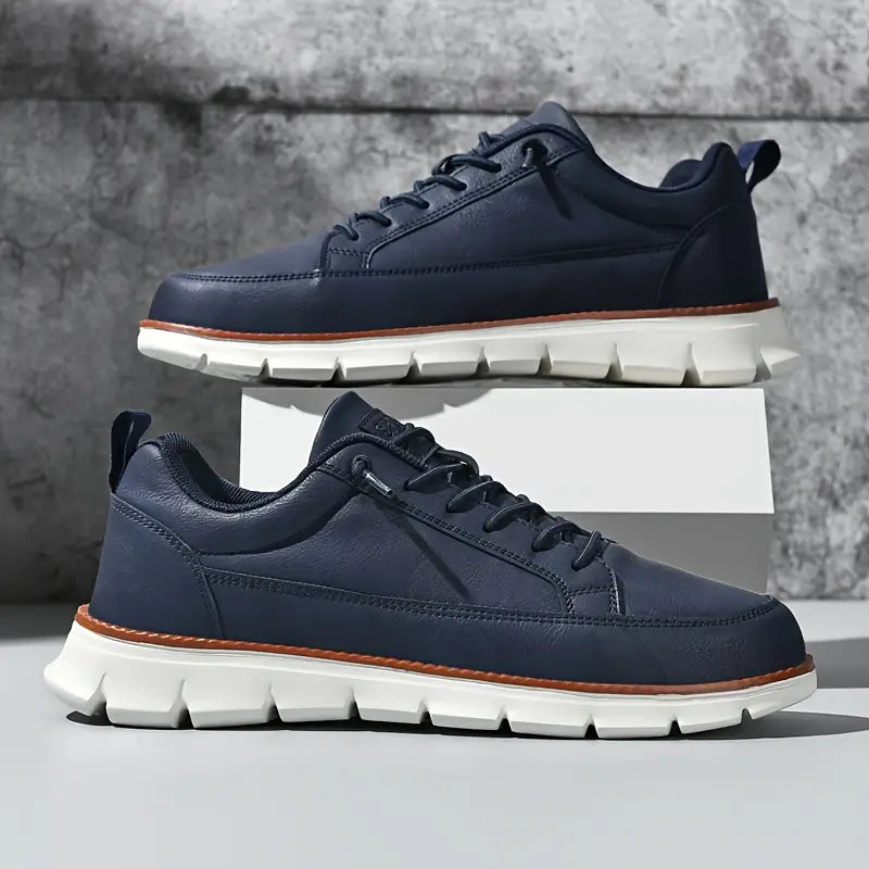 Men's Low-Top Synthetic Sneakers with Side Zipper and Lug Sole