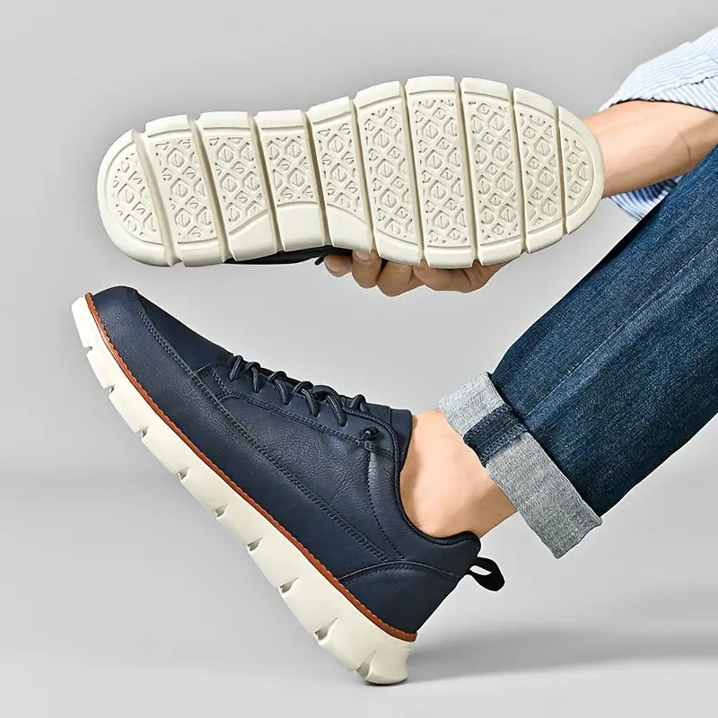 Men's Low-Top Synthetic Sneakers with Side Zipper and Lug Sole