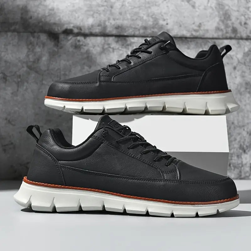 Men's Low-Top Synthetic Sneakers with Side Zipper and Lug Sole