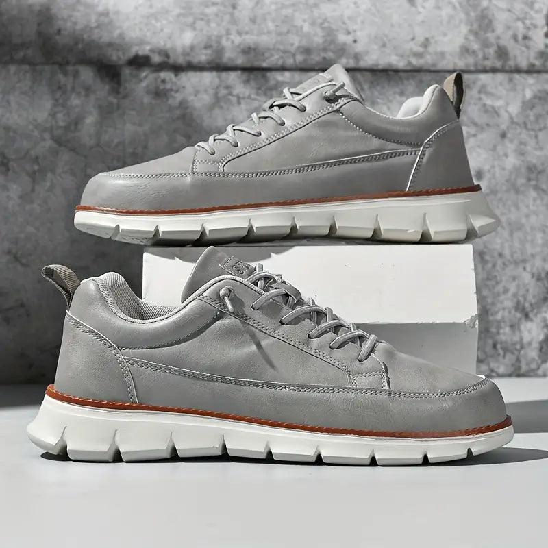 Men's Low-Top Synthetic Sneakers with Side Zipper and Lug Sole