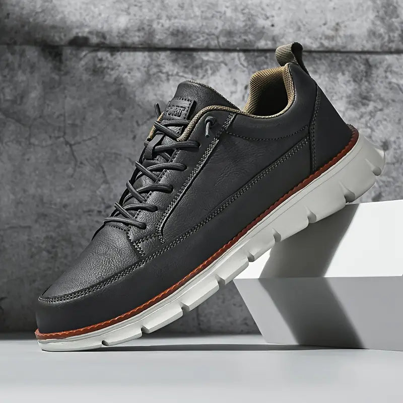 Men's Low-Top Synthetic Sneakers with Side Zipper and Lug Sole