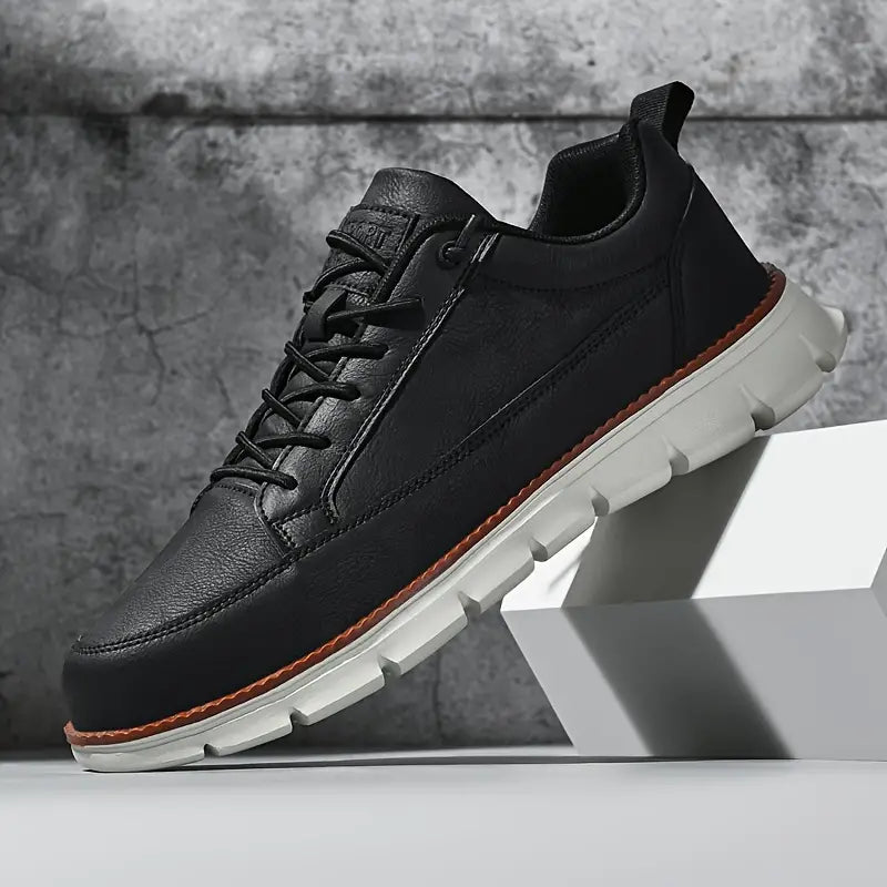 Men's Low-Top Synthetic Sneakers with Side Zipper and Lug Sole