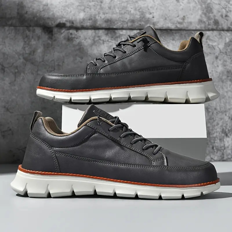 Men's Low-Top Synthetic Sneakers with Side Zipper and Lug Sole