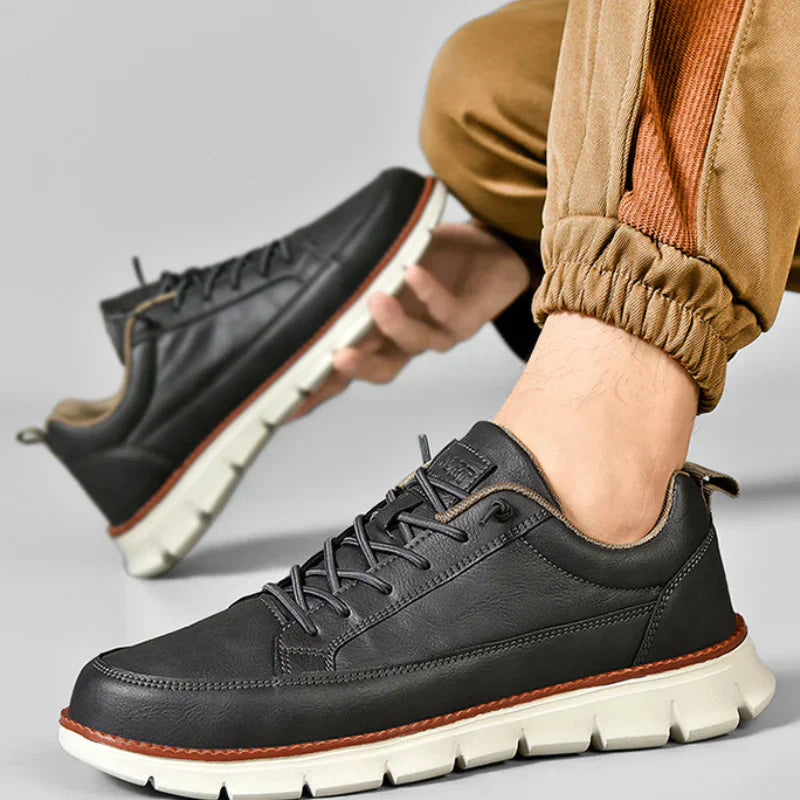 Men's Low-Top Synthetic Sneakers with Side Zipper and Lug Sole