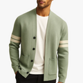 Men's Merino Blend Cardigan with Sleeve Stripes and Patch Pockets