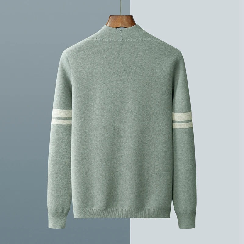 Men's Merino Blend Cardigan with Sleeve Stripes and Patch Pockets