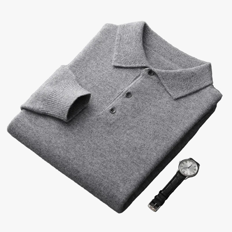 Men's Merino Polo Shirt with Three-Button Placket and Ribbed Trim