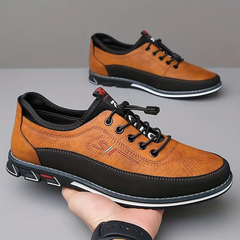 Men's Oxford-Style Faux Upper Shoes with Lace-Up Eyelets and Tread Sole